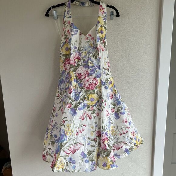 Flowers Dresses & Skirts - Vintage Roberta Floral Mini Halter Dress Flare Women’s 8 Garden Fairy Pinup